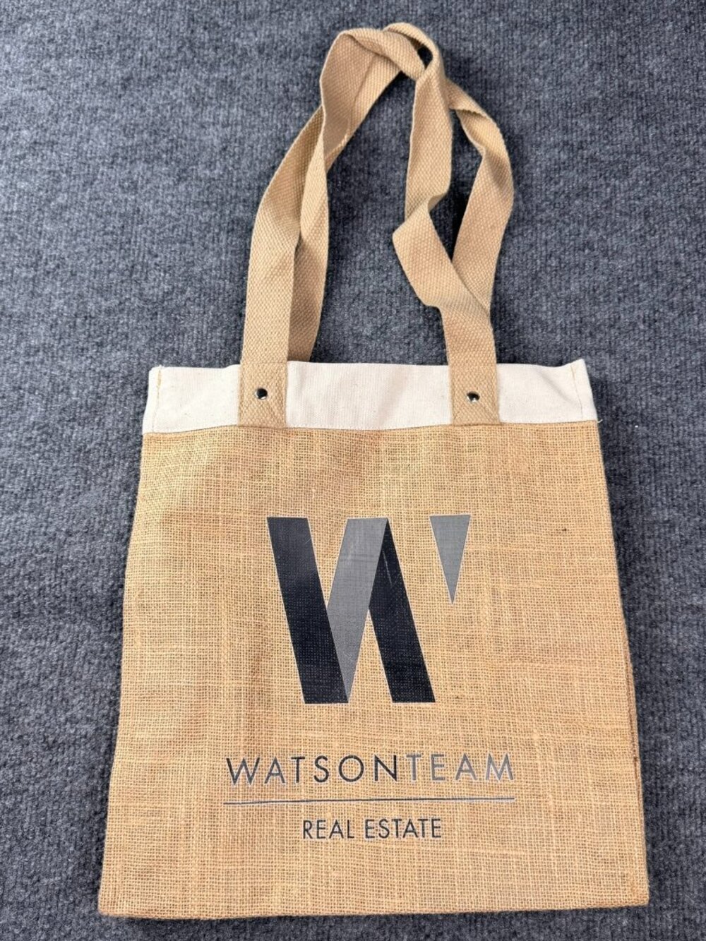 Watson Team Real Estate Tote Bag Jute Burlap Canvas Reusable Grocery Eco Shopper